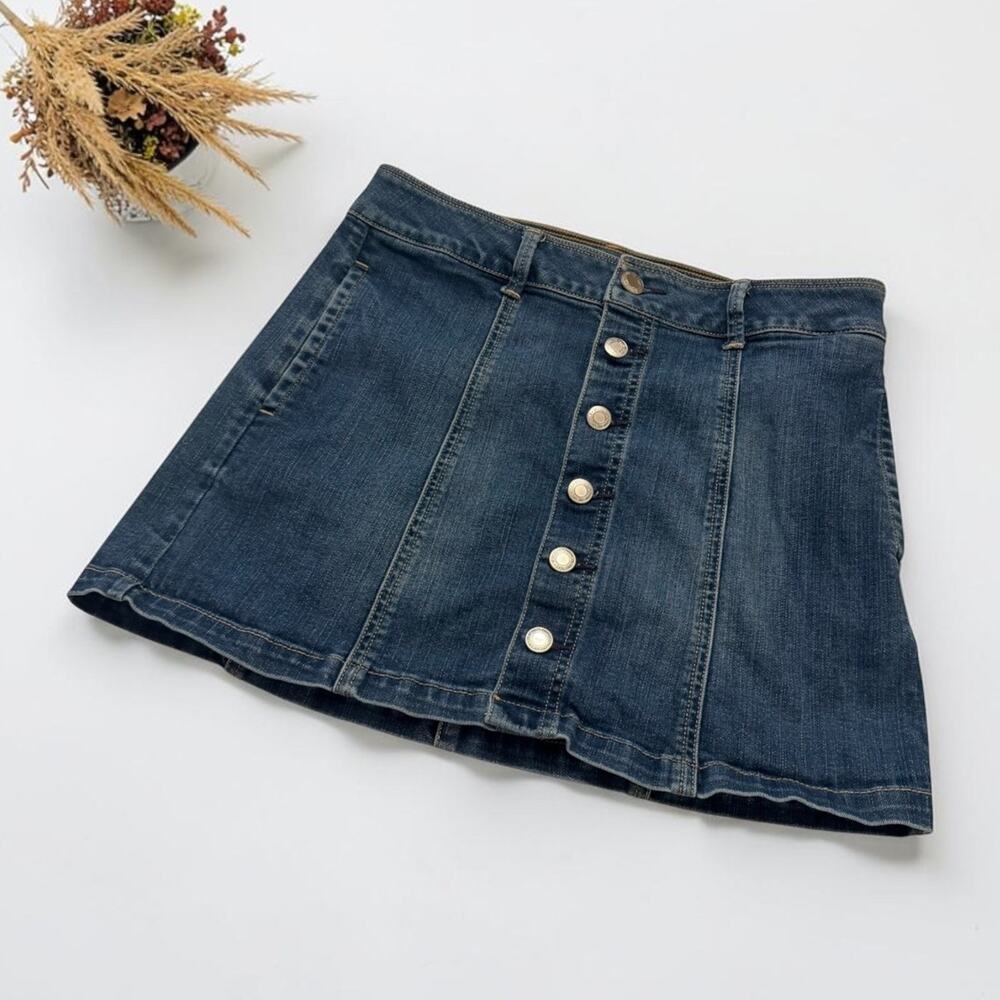 Y2K American Eagle Jean Skirt Size 6 Stretch Denim Button Front 4014/14